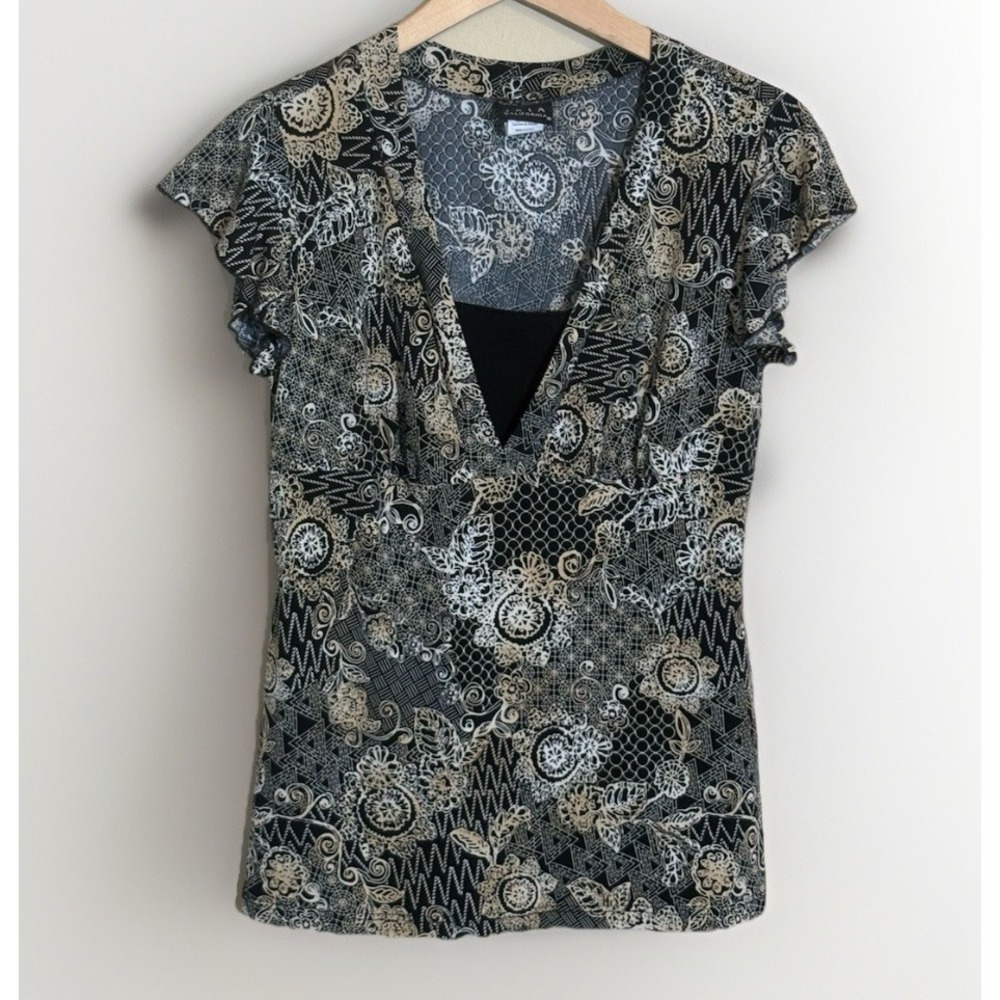 Vintage Y2K Top JKLA California Womens M Top Babydoll Fairy Grunge Black Paisley